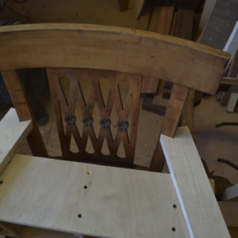 Arm blanks joined and notched onto back posts. Arm blanks joined and notched onto back posts.